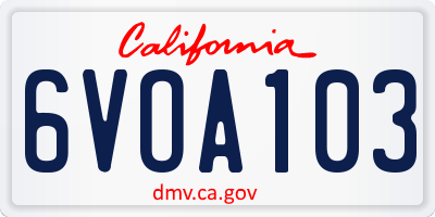 CA license plate 6VOA103