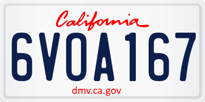 CA license plate 6VOA167