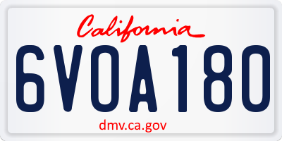 CA license plate 6VOA180