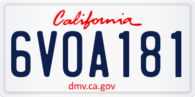 CA license plate 6VOA181