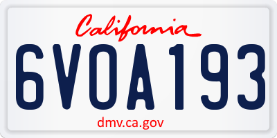 CA license plate 6VOA193