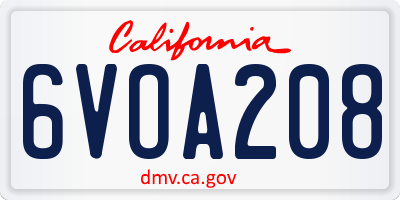CA license plate 6VOA208