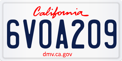CA license plate 6VOA209