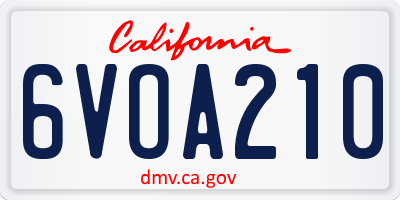 CA license plate 6VOA210