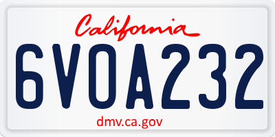 CA license plate 6VOA232