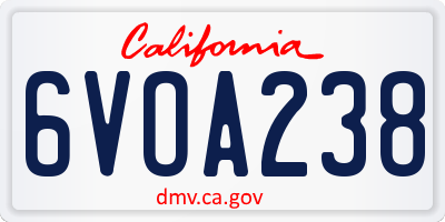 CA license plate 6VOA238