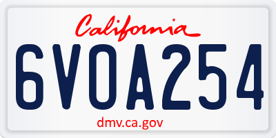 CA license plate 6VOA254