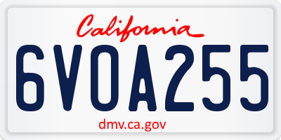 CA license plate 6VOA255