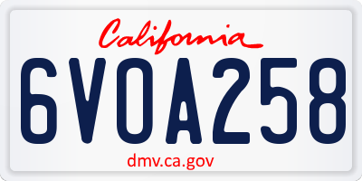 CA license plate 6VOA258