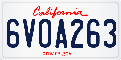 CA license plate 6VOA263