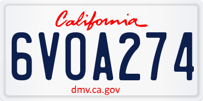 CA license plate 6VOA274