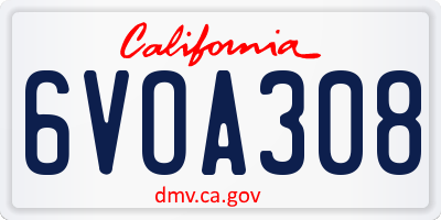 CA license plate 6VOA308