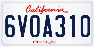 CA license plate 6VOA310