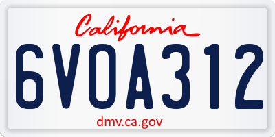 CA license plate 6VOA312