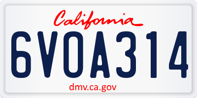 CA license plate 6VOA314