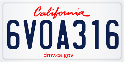 CA license plate 6VOA316