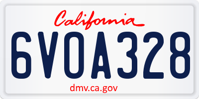 CA license plate 6VOA328