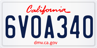 CA license plate 6VOA340