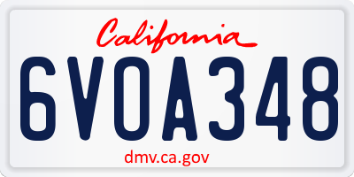 CA license plate 6VOA348