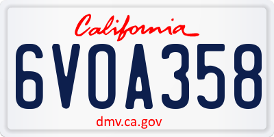 CA license plate 6VOA358