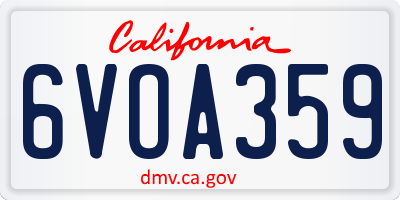 CA license plate 6VOA359