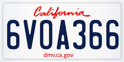CA license plate 6VOA366