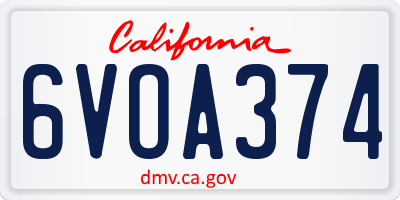 CA license plate 6VOA374