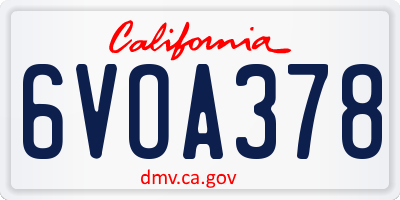 CA license plate 6VOA378