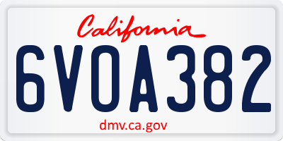 CA license plate 6VOA382