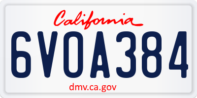 CA license plate 6VOA384