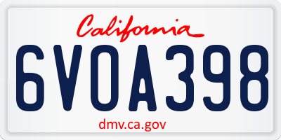 CA license plate 6VOA398