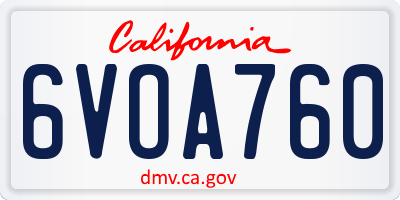 CA license plate 6VOA760