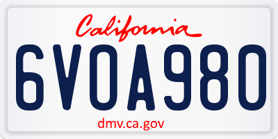 CA license plate 6VOA980