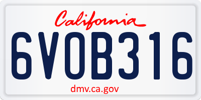 CA license plate 6VOB316