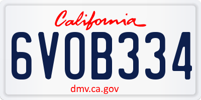CA license plate 6VOB334