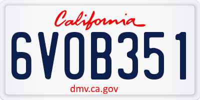 CA license plate 6VOB351