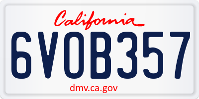 CA license plate 6VOB357