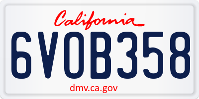 CA license plate 6VOB358