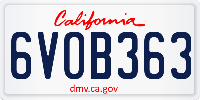 CA license plate 6VOB363