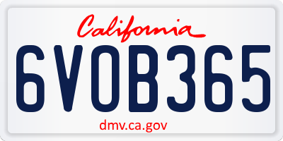 CA license plate 6VOB365