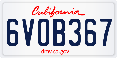 CA license plate 6VOB367