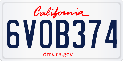 CA license plate 6VOB374