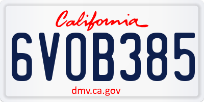 CA license plate 6VOB385