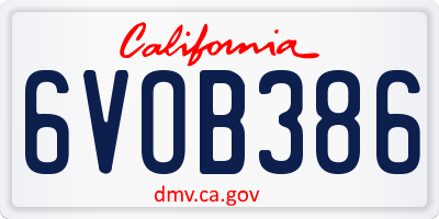 CA license plate 6VOB386
