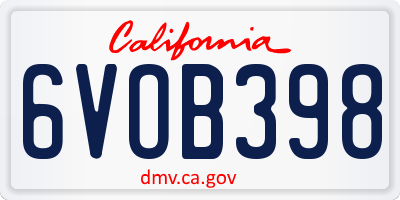 CA license plate 6VOB398