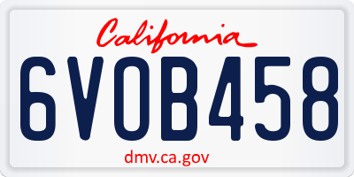CA license plate 6VOB458
