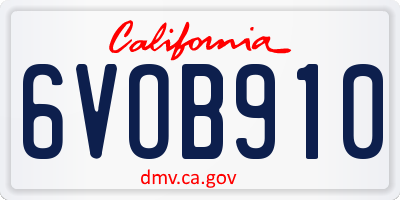 CA license plate 6VOB910