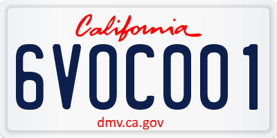 CA license plate 6VOC001