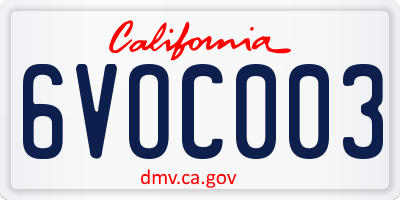 CA license plate 6VOC003