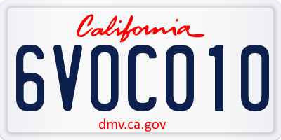 CA license plate 6VOC010